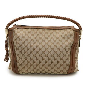 GUCCI Authentic Brown Leather Bamboo Shoulder Bag